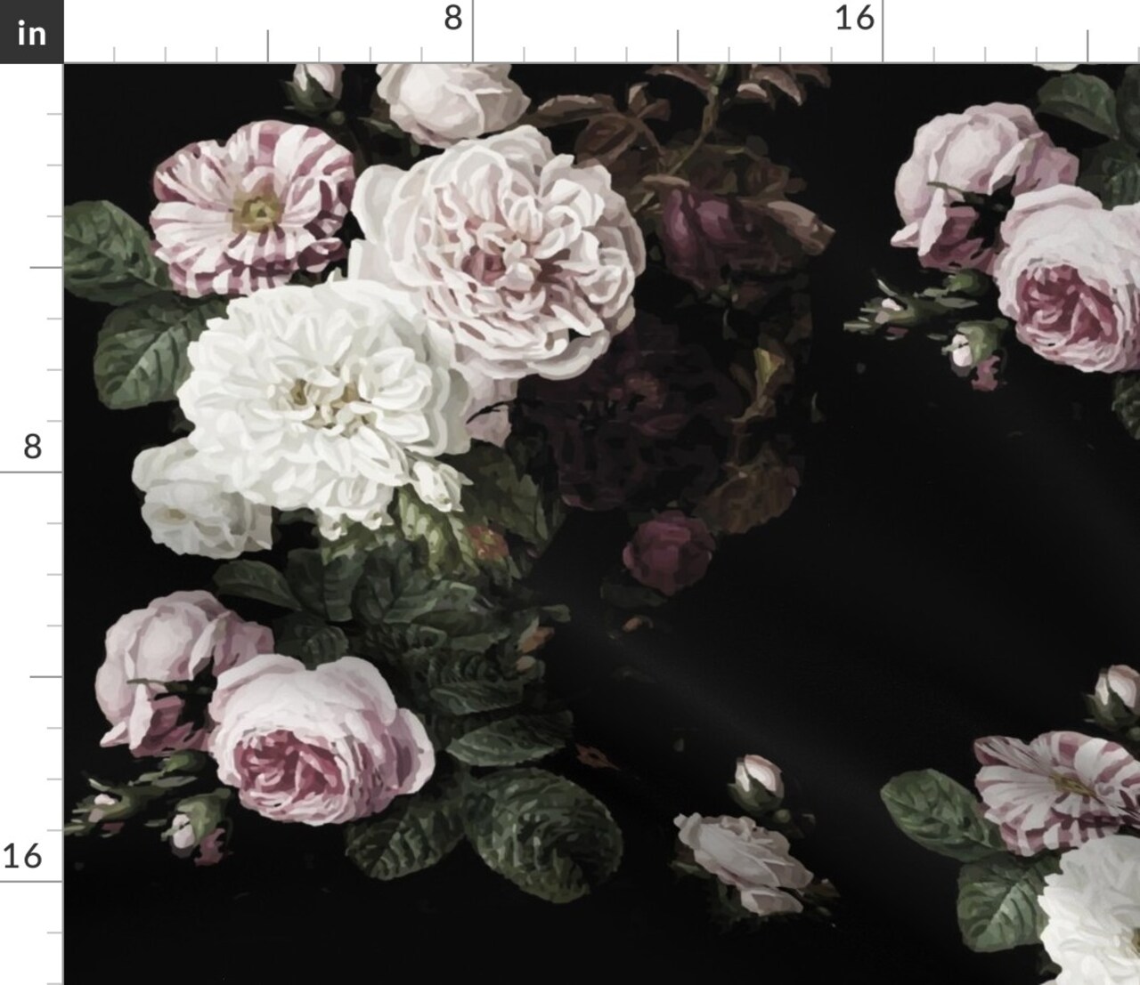 Dark Floral Vintage Botanical Victorian Garden Large Scale Watercolor Girly Custom Printed Fabric by Spoonflower Various Fabrics by the Yard or Fat Quarter
